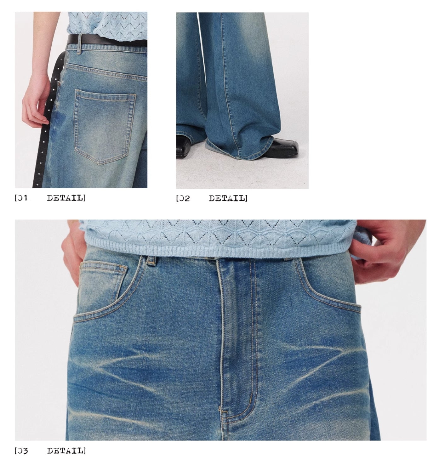 RIPPLE WASHED WIDE LEG JEANS