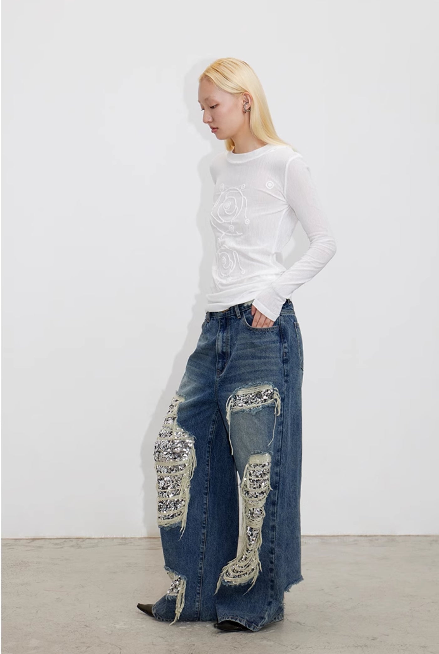 SWIRL MESH HOODED SLIM TOP