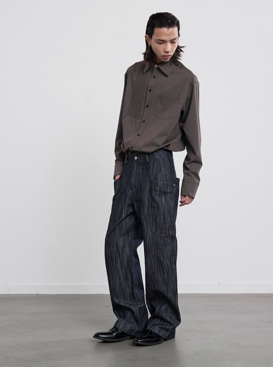 CHESTNUT WOOL CASUAL SHIRT