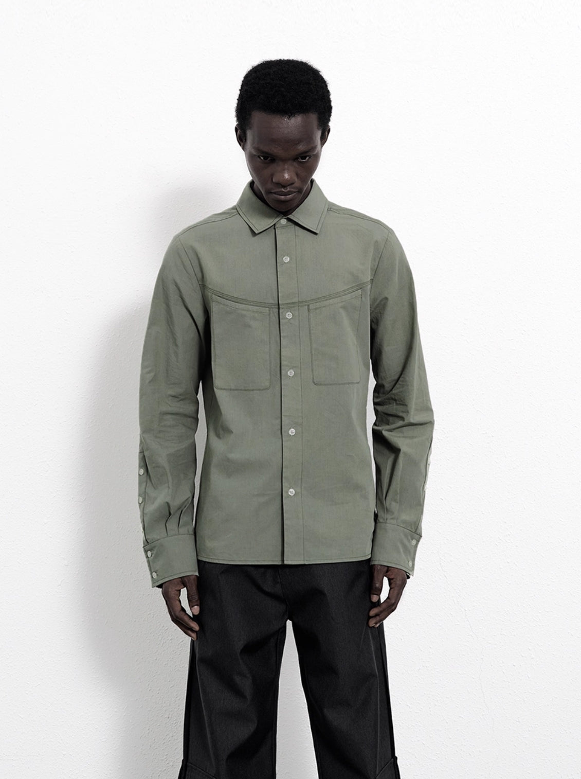 GRAY-GREEN TENCEL SHIRT