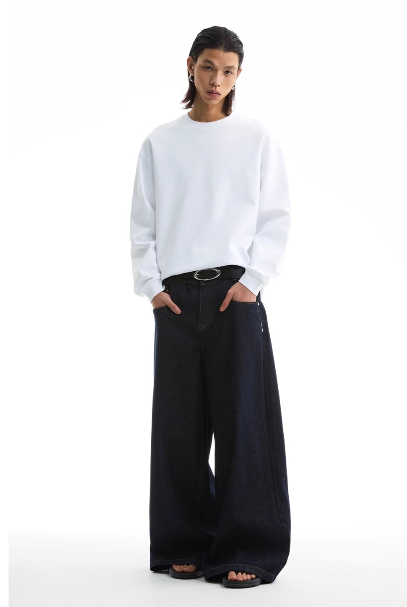 TOPSTITCHED LOOSE STRAIGHT WIDE JEANS