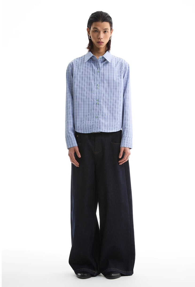 LIGHT BLUE PLAID SLIM FIT SHIRT