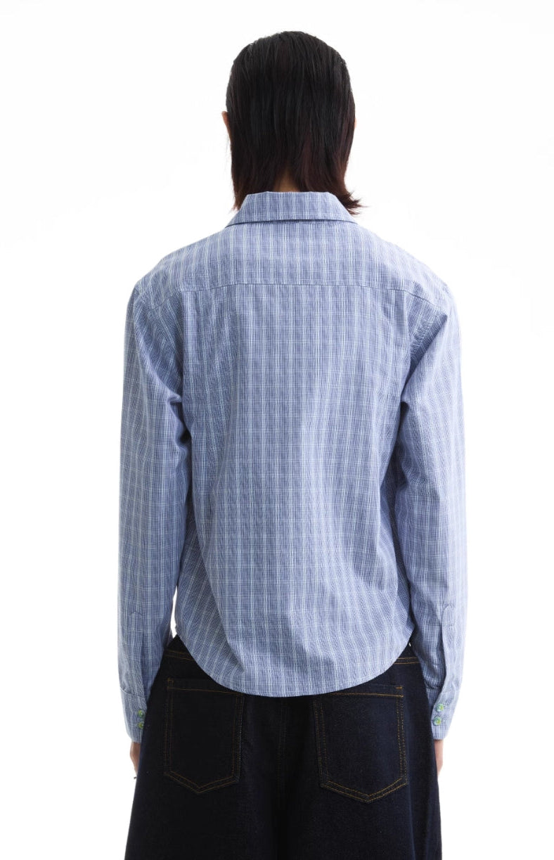 LIGHT BLUE PLAID SLIM FIT SHIRT