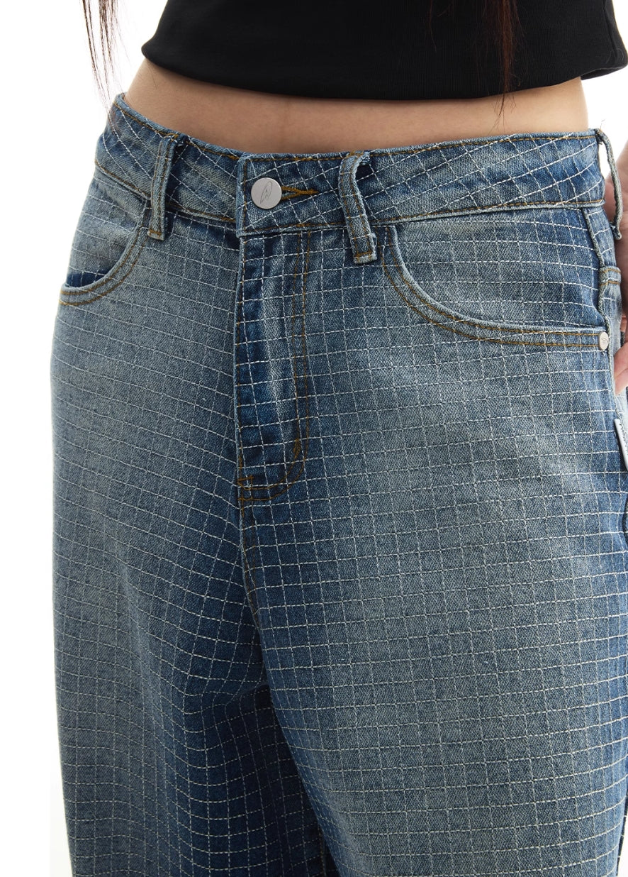 GRADIENT BLUE PLAID LINE JEANS