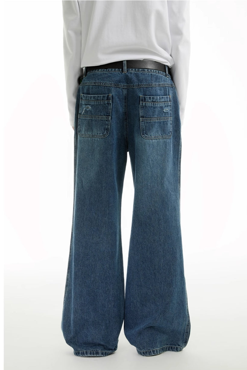 IRREGULAR PATCH CAT WHISKER JEANS