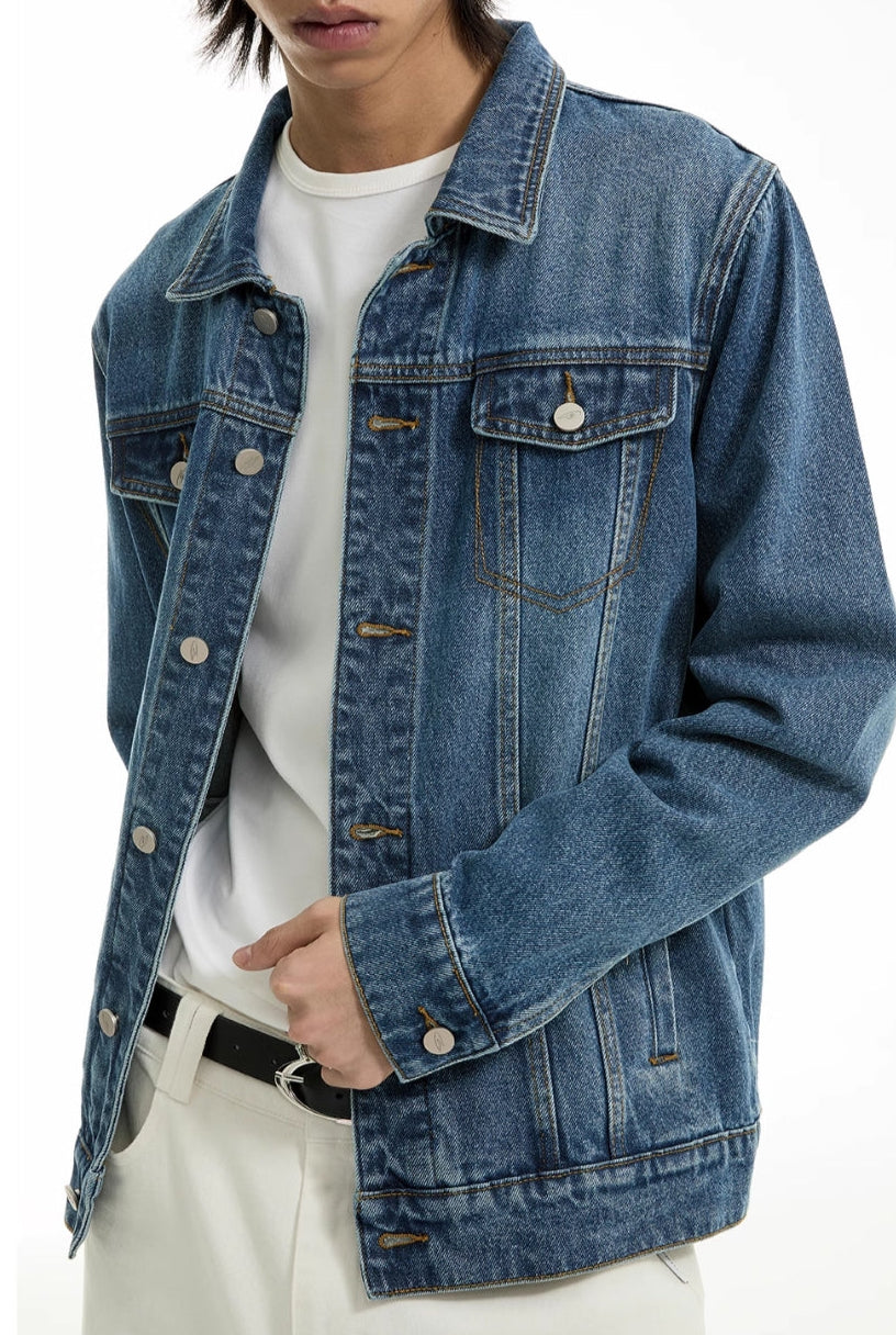 BLUE WASHED DISTRESSED DENIM JACKET