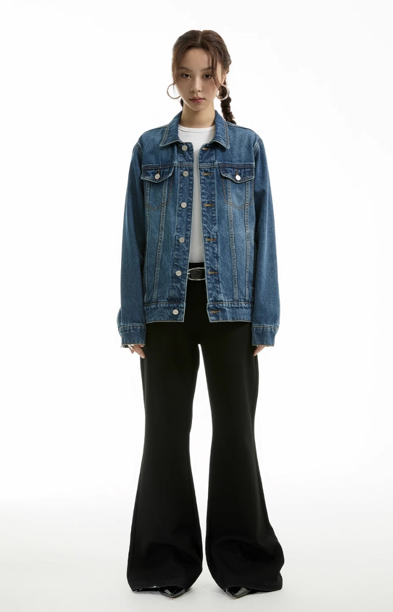 BLUE WASHED DISTRESSED DENIM JACKET