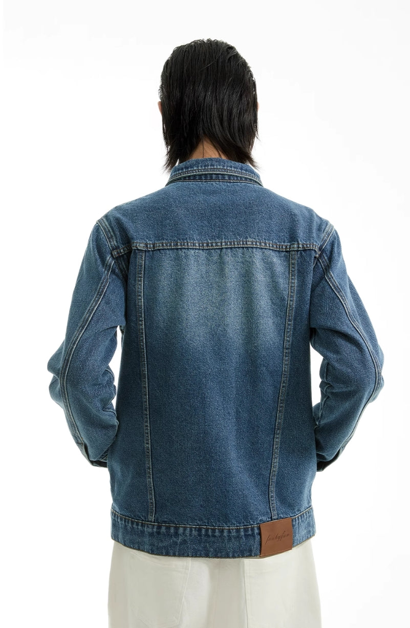 BLUE WASHED DISTRESSED DENIM JACKET