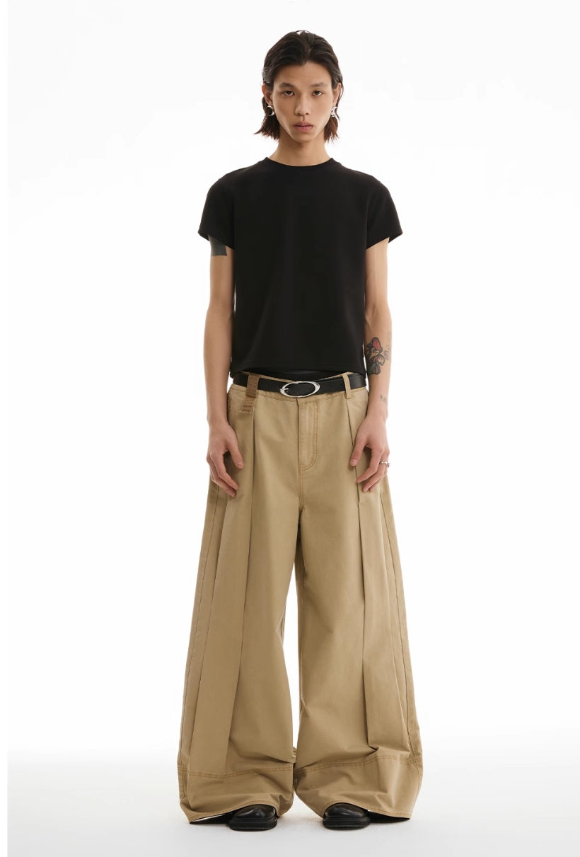 VERTICAL PLEATED LOOSE FIT WORK PANTS