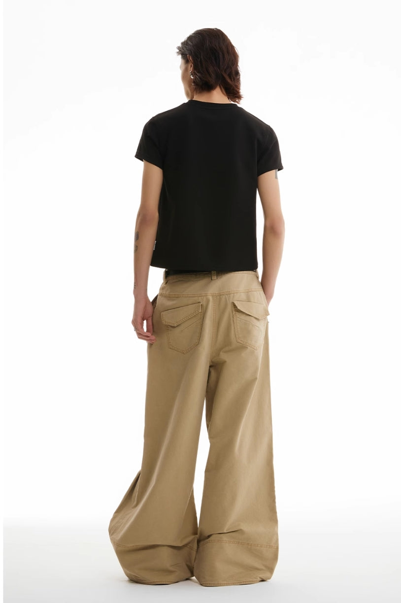 VERTICAL PLEATED LOOSE FIT WORK PANTS