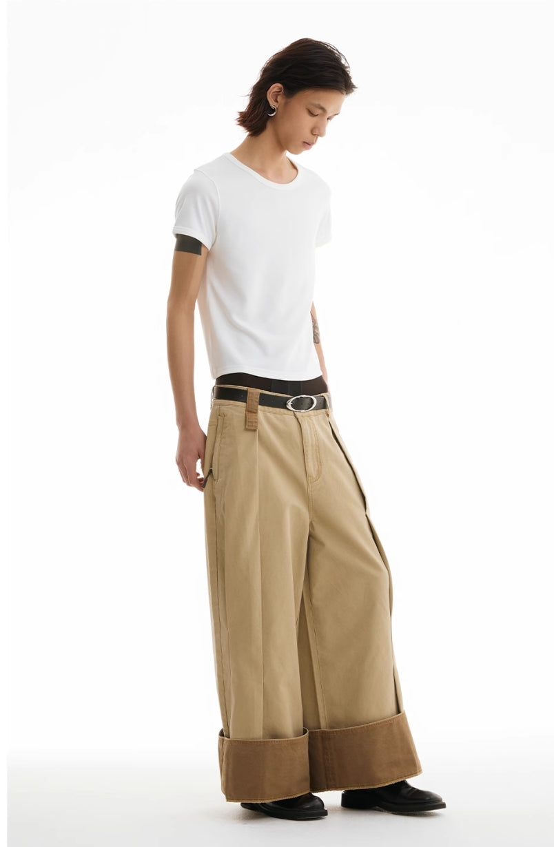 VERTICAL PLEATED LOOSE FIT WORK PANTS