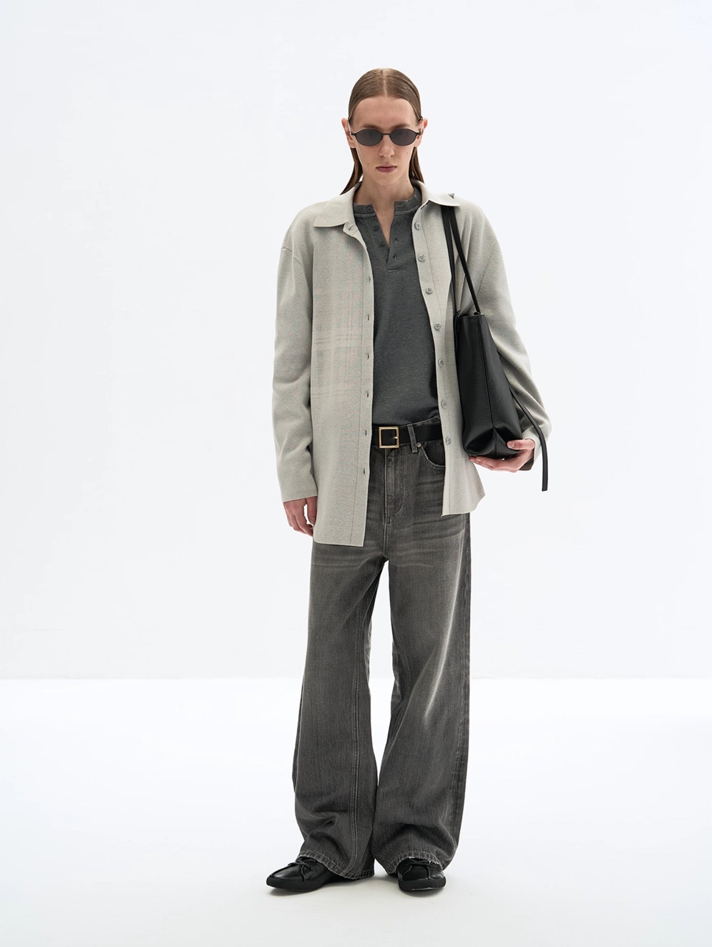 DRAPED GREY KNIT SHIRT