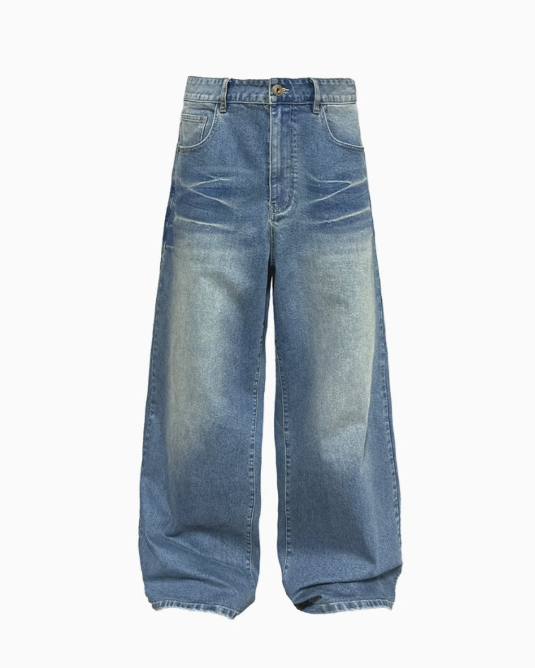 RIPPLE WASHED WIDE LEG JEANS