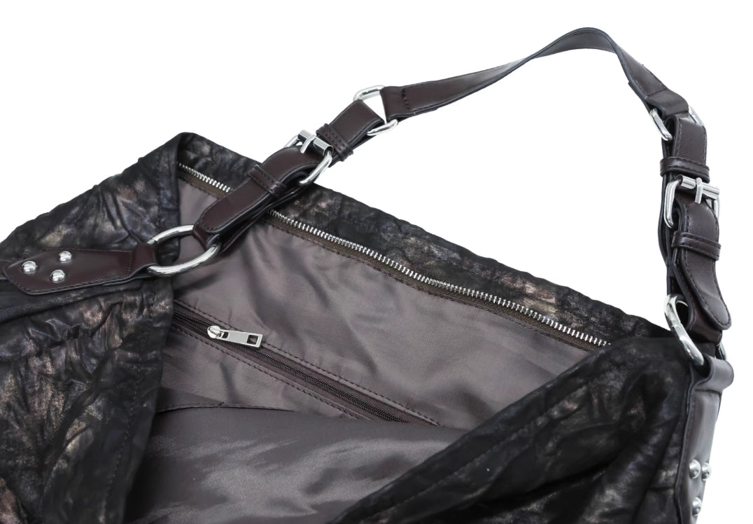 PLEATED MICROFIBER GRUNGE SHOULDER BAG