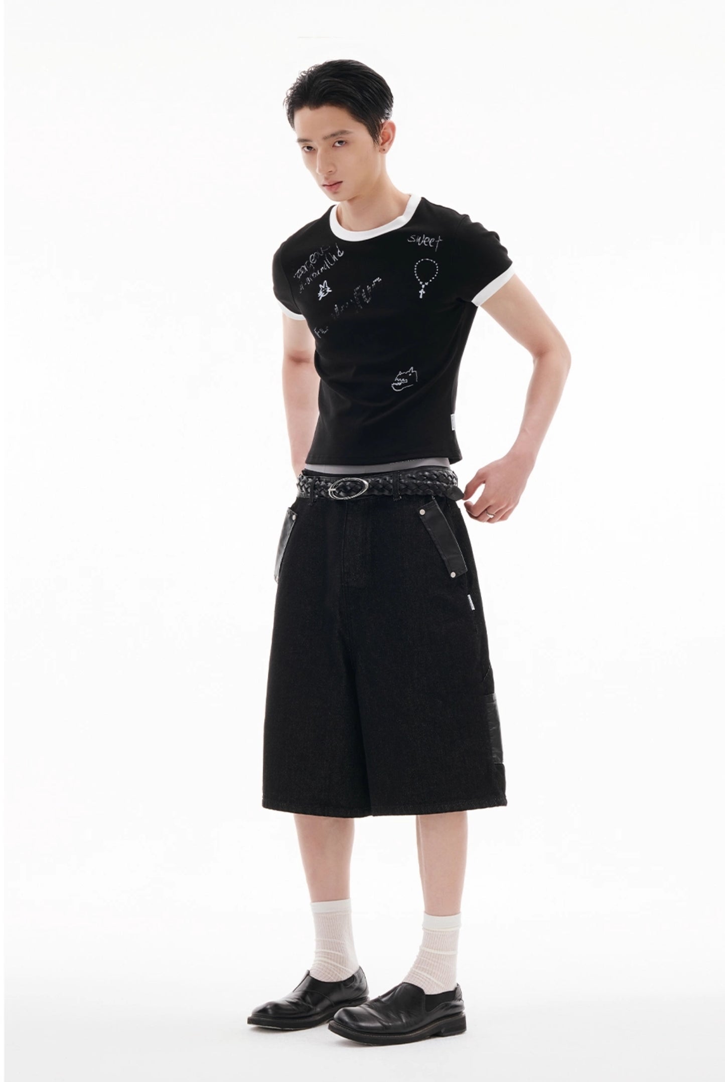 LEATHER MIX LOOSE DENIM
