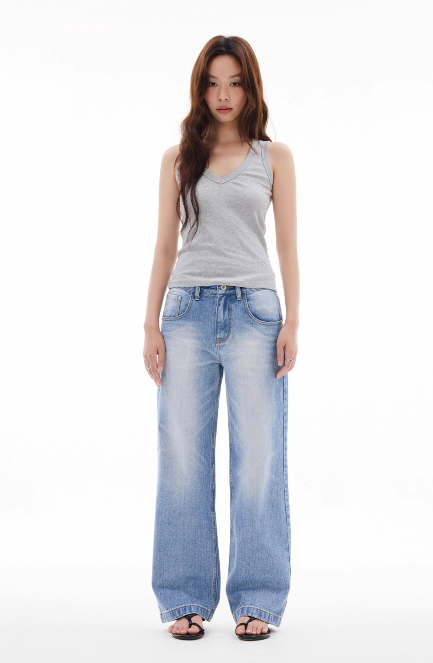 LIGHT BLUE WASHED STRAIGHT DENIM