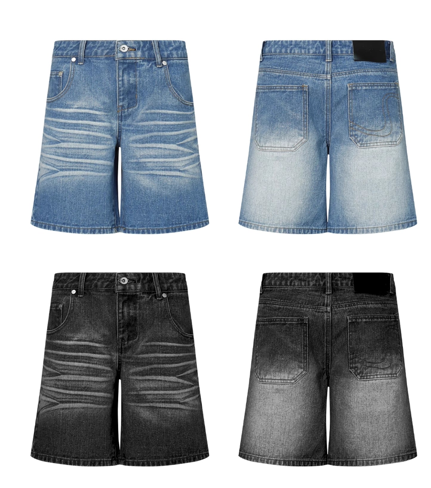 CAT WHISKER SHIRRED DENIM SHORTS