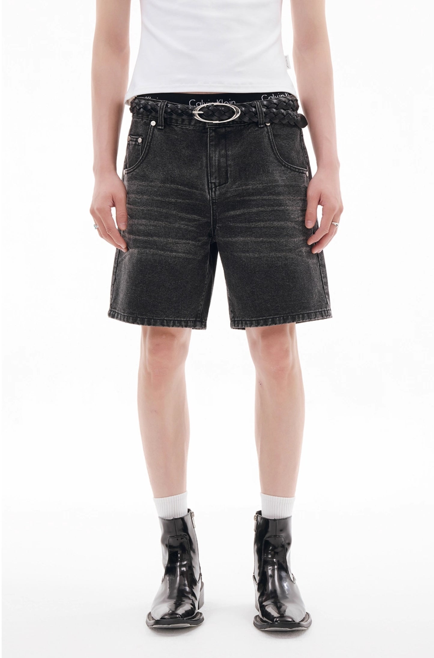 CAT WHISKER SHIRRED DENIM SHORTS