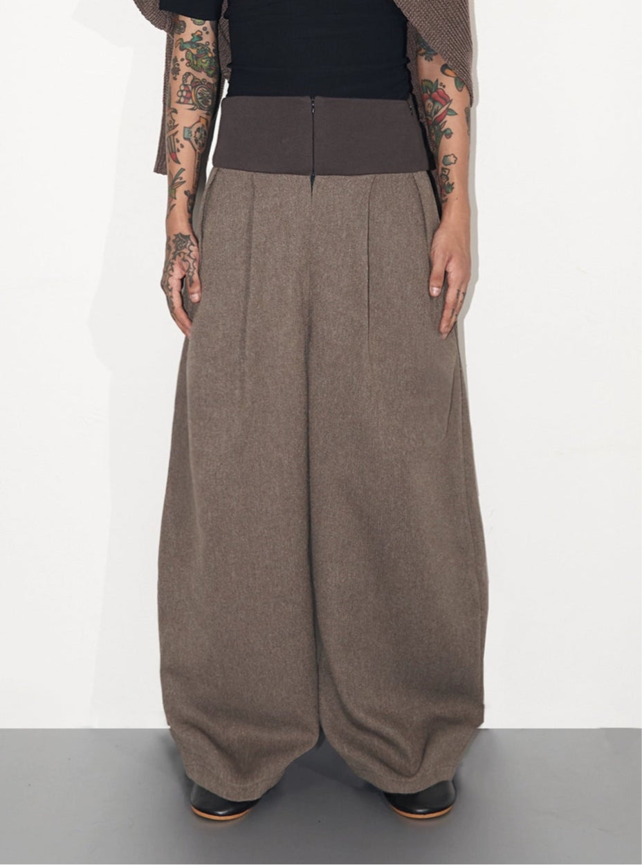 LINEN BROWN HIGH-RISE TROUSERS