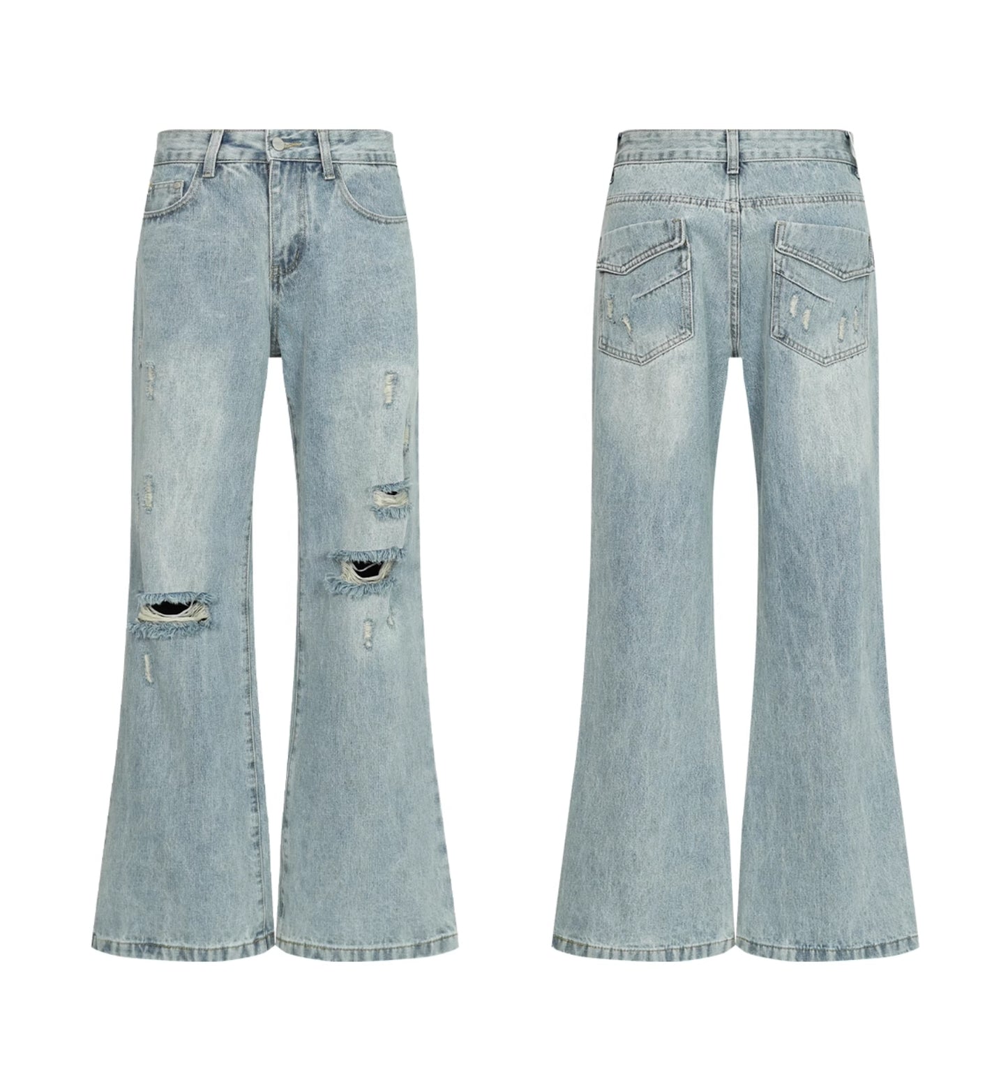 DISTRESSED LIGHT FLARE STRAIGHT JEANS