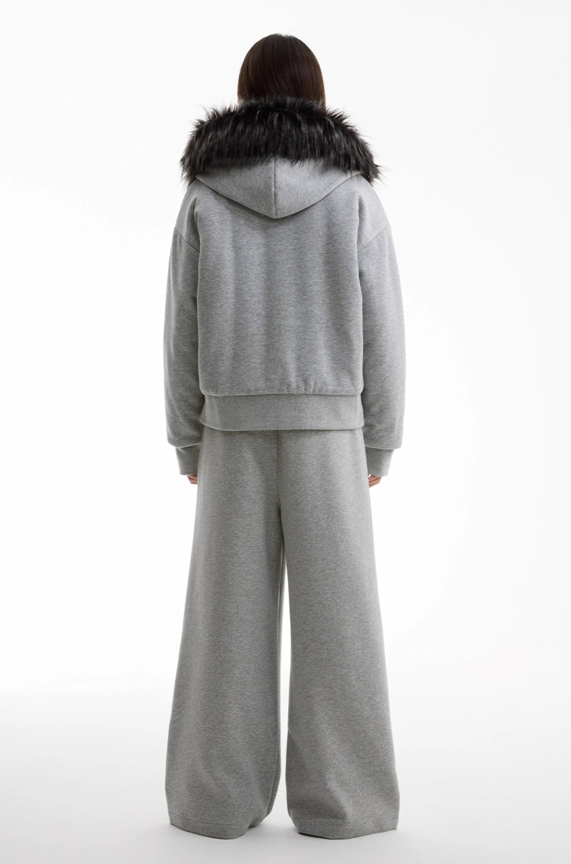 GRAY FUR COLLAR JACKET