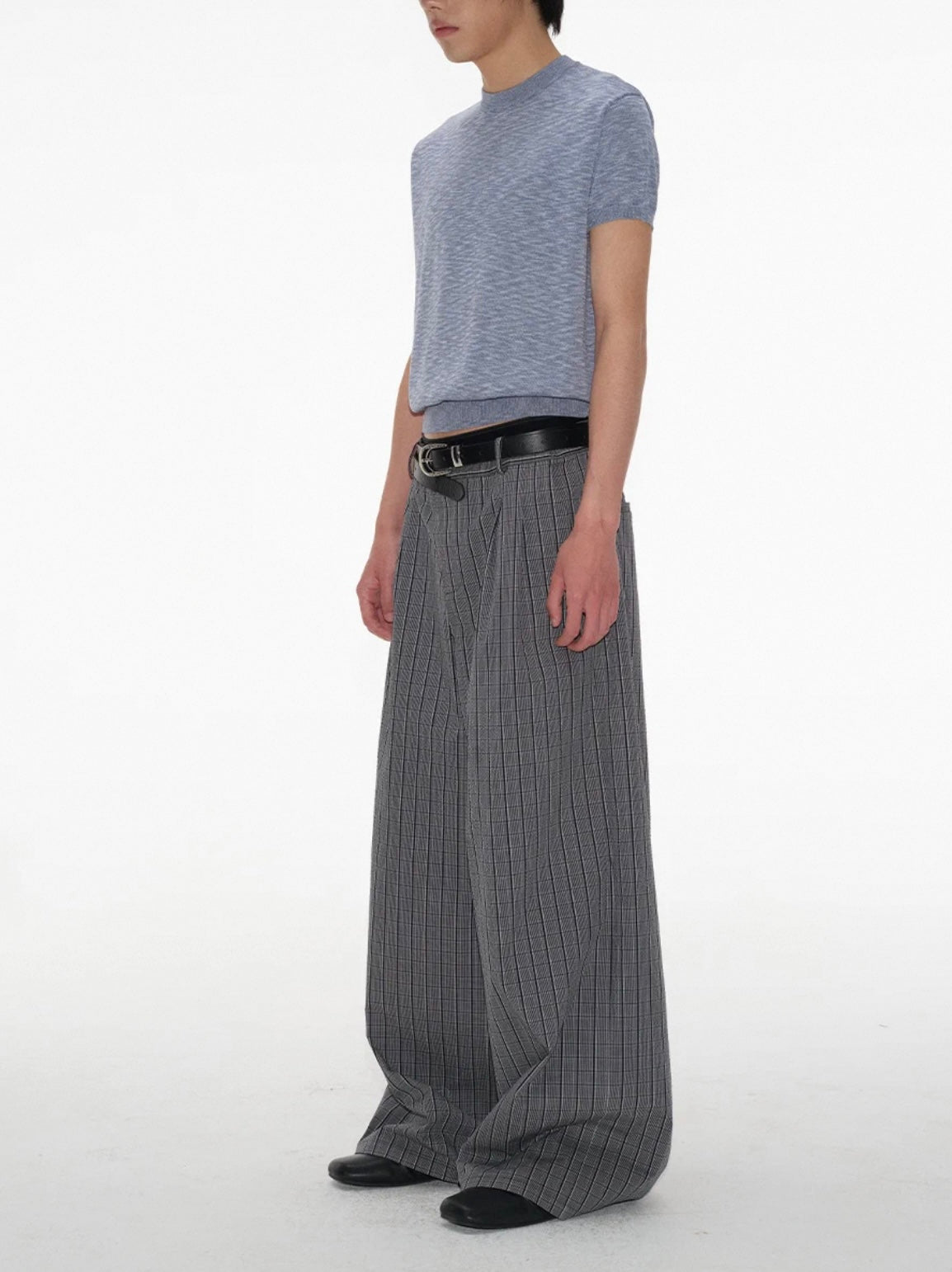 STRAIGHT WIDE LEG PLAID PANTS