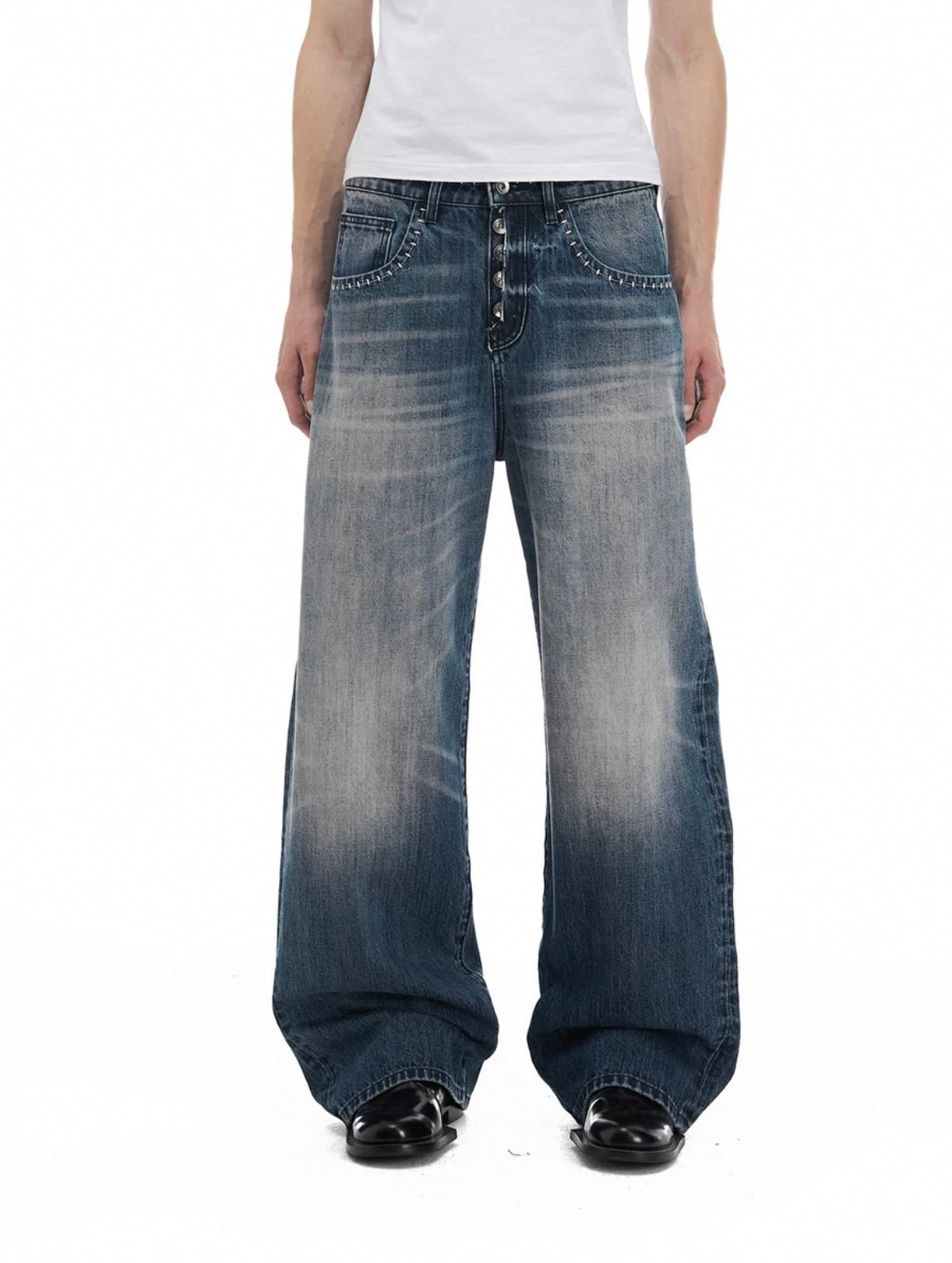 HEAVY WASHED DOT STITCH JEANS