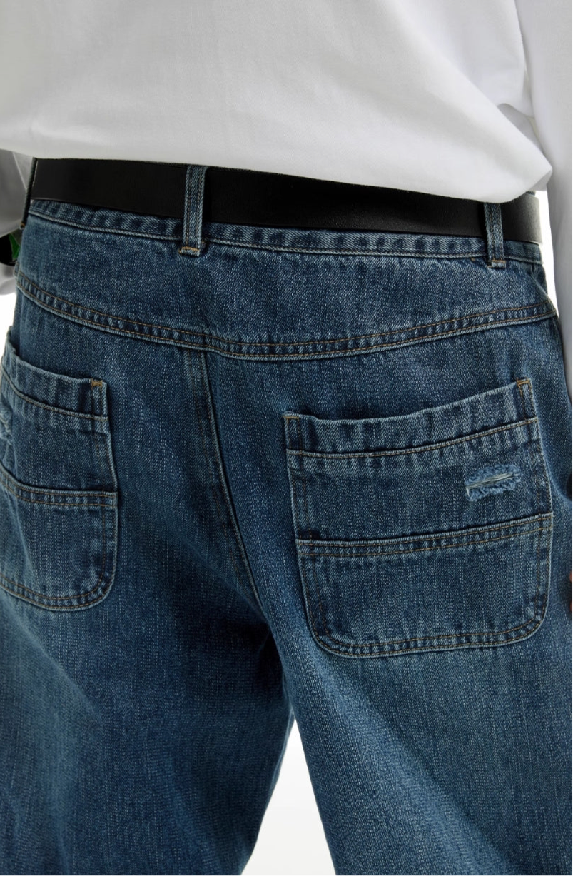 IRREGULAR PATCH CAT WHISKER JEANS