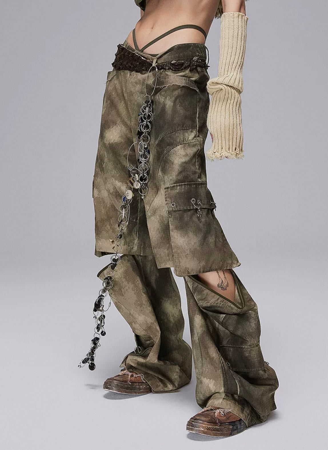 CAMO DETACHABLE ZIPPER WOVEN TROUSERS