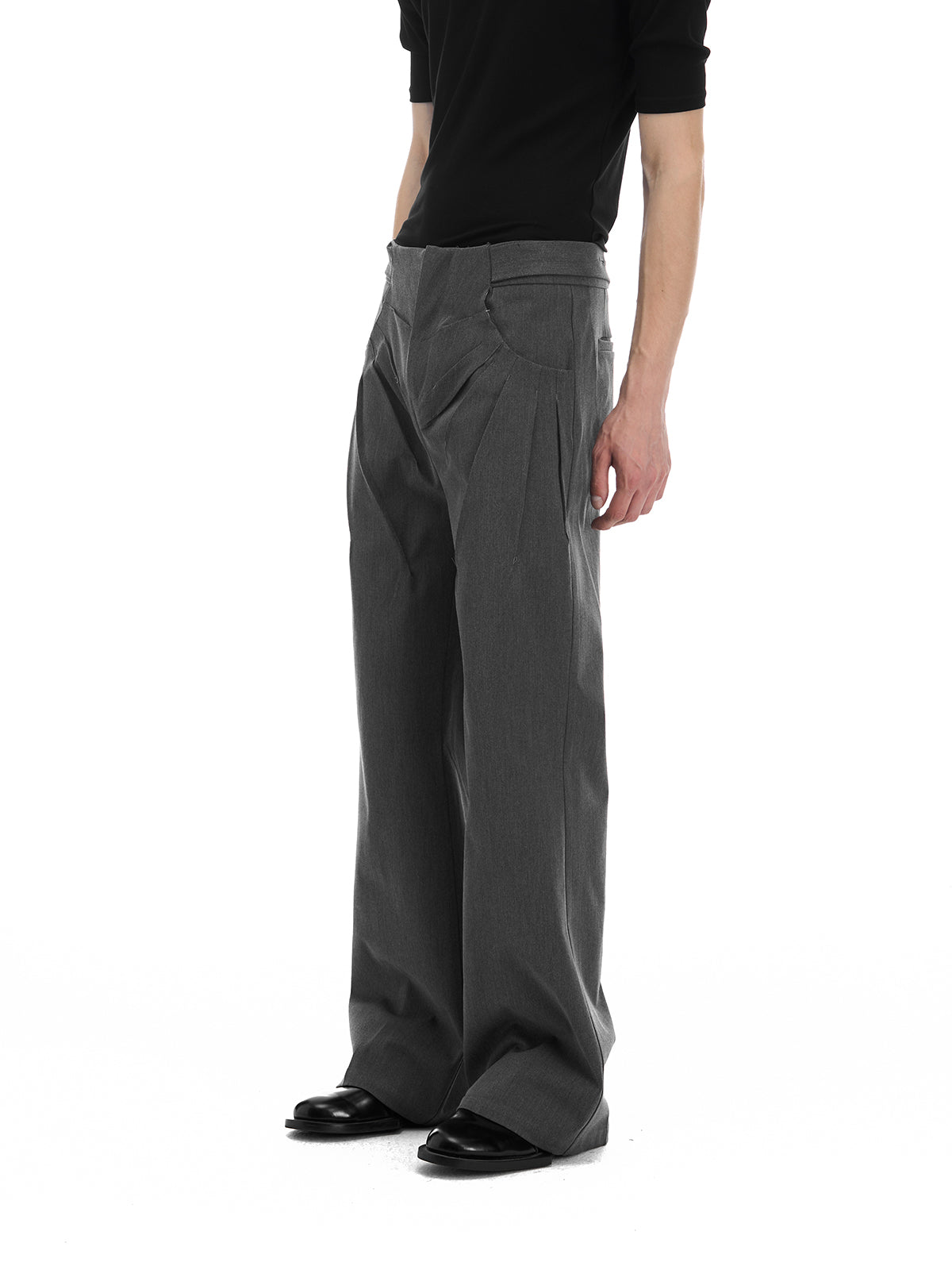 FIT SPLIT PLEAT WOOL TROUSERS