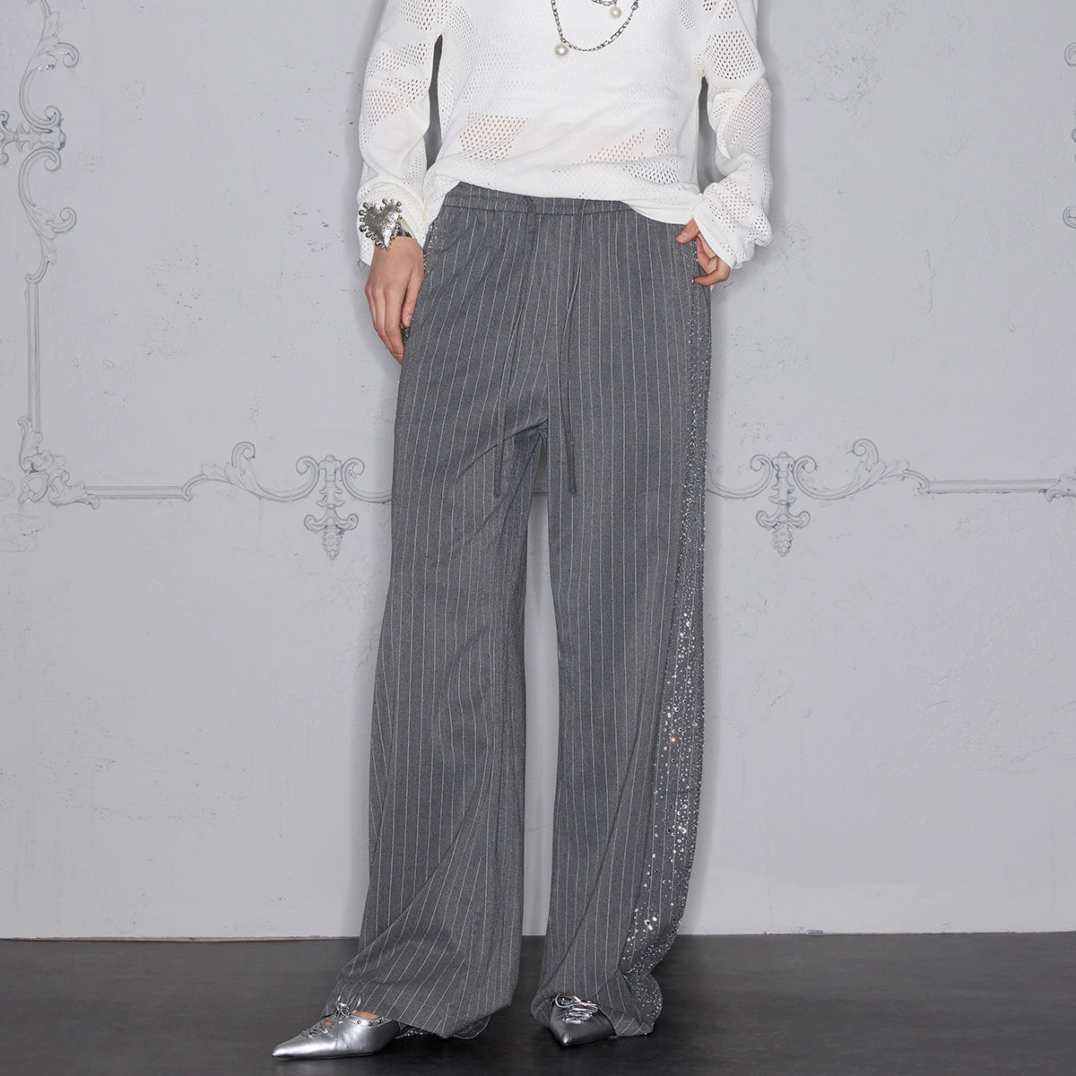 GLOW STRIPE WIDE LEG TROUSERS