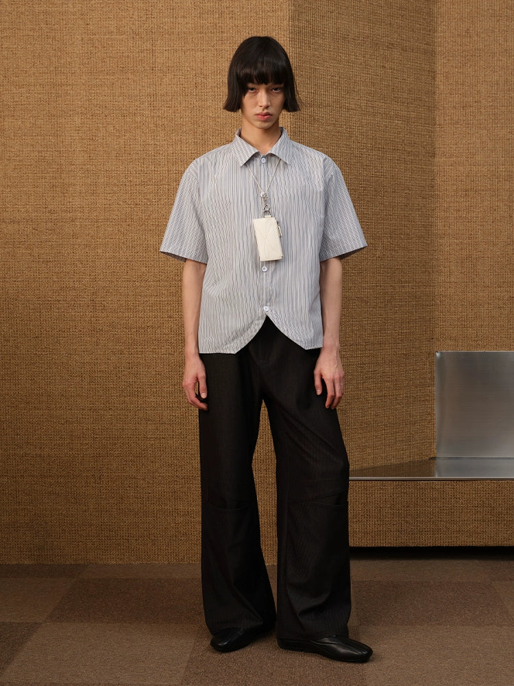 CURVED HEM STRIPED SHORT SHIRT