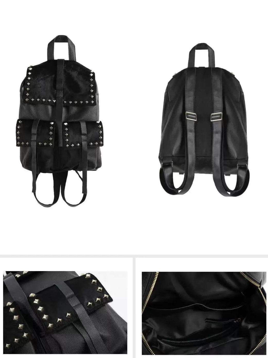 STUDDED HORSEHAIR LEATHER BACKPACK