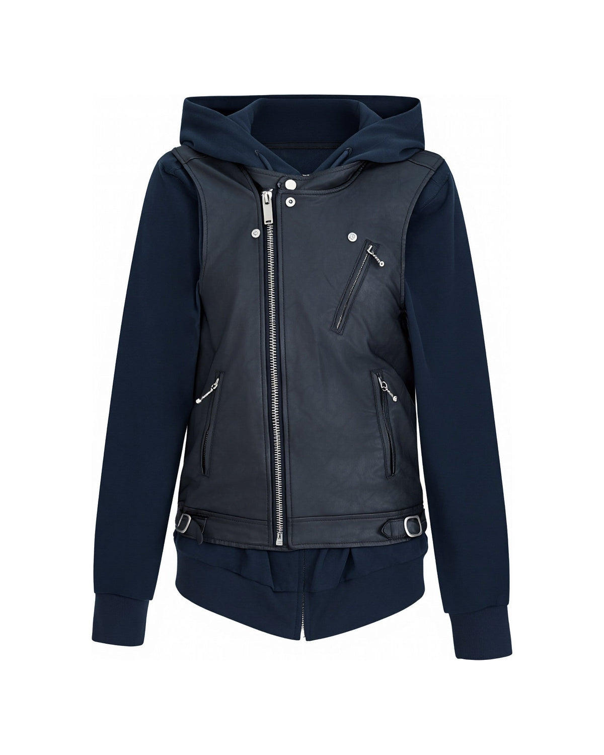 LEATHER PANEL MOCK LAYER HOODIE