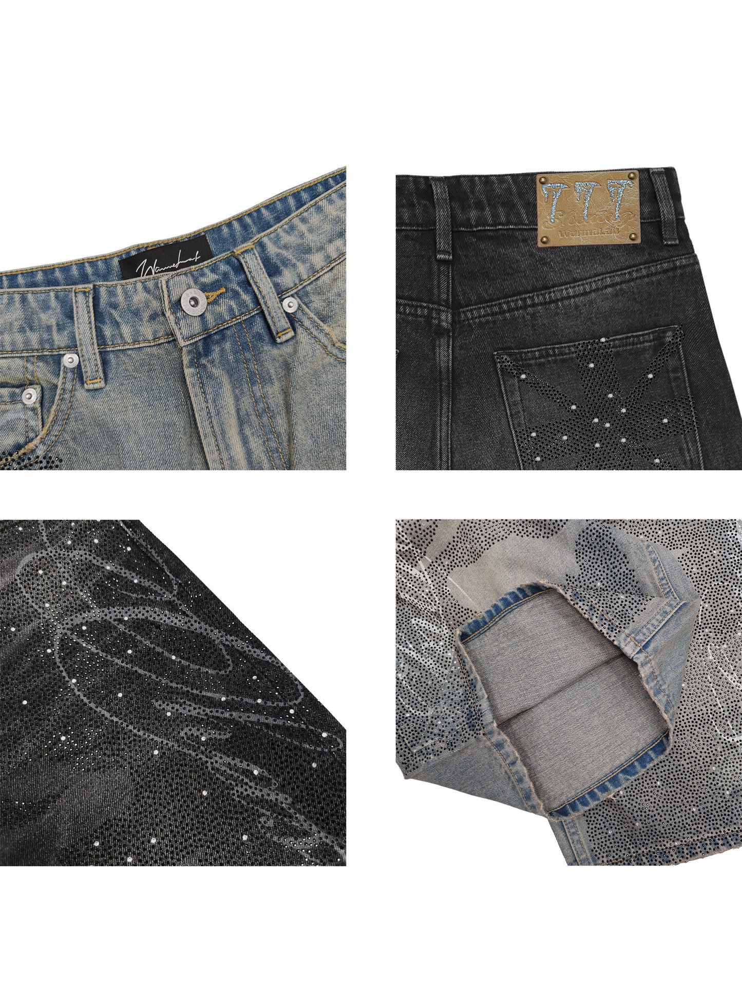 RHINESTONE LETTERING DENIM SHORTS
