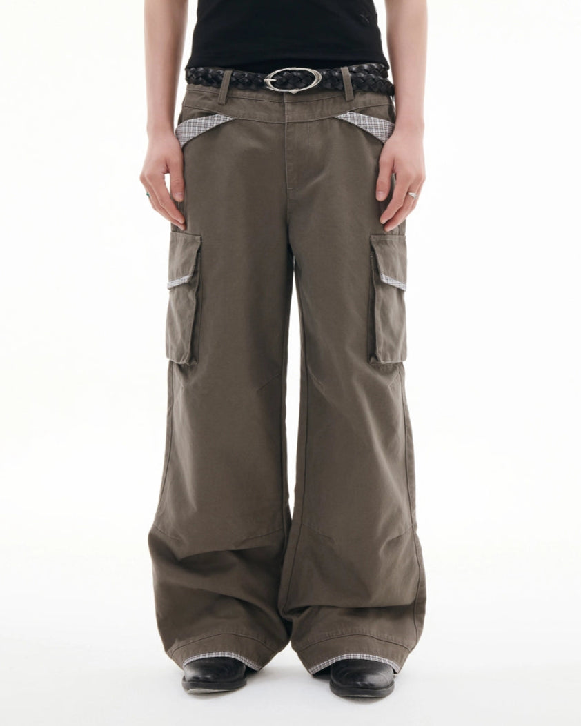 RETRO PLAID PATCH WORK PANTS