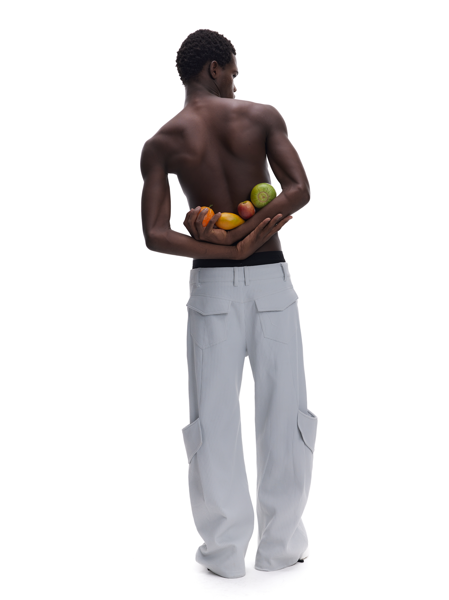 WAFFLE PLEATED WIDE LEG PANTS