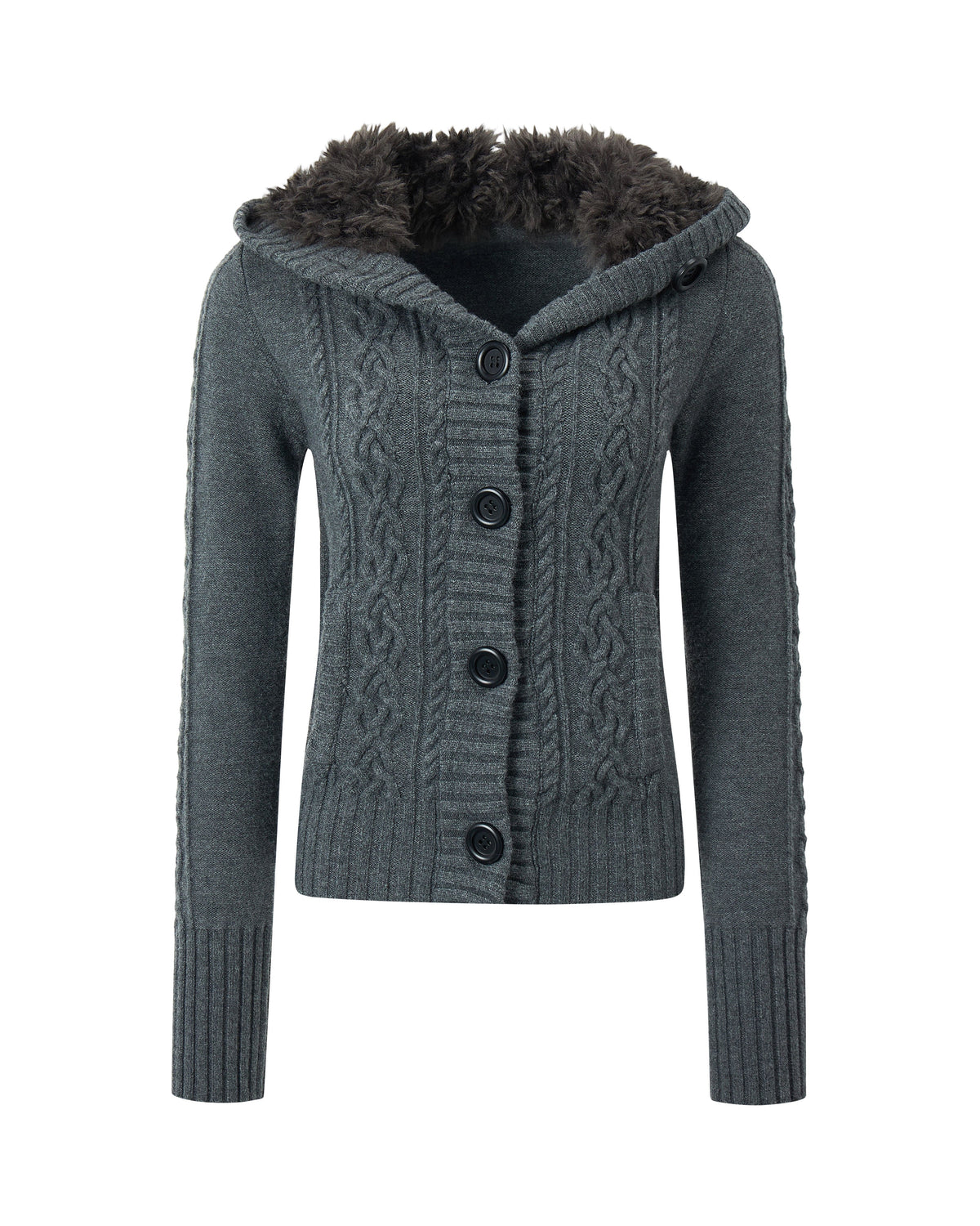 NOIR TWIST HOODED CABLE CARDIGAN
