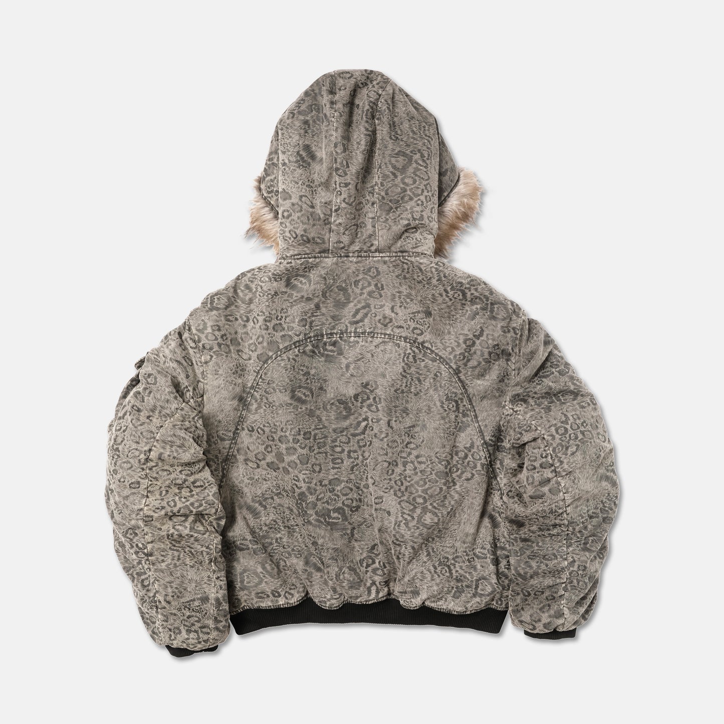 LEOPARD FUR COLLAR BOMBER JACKET