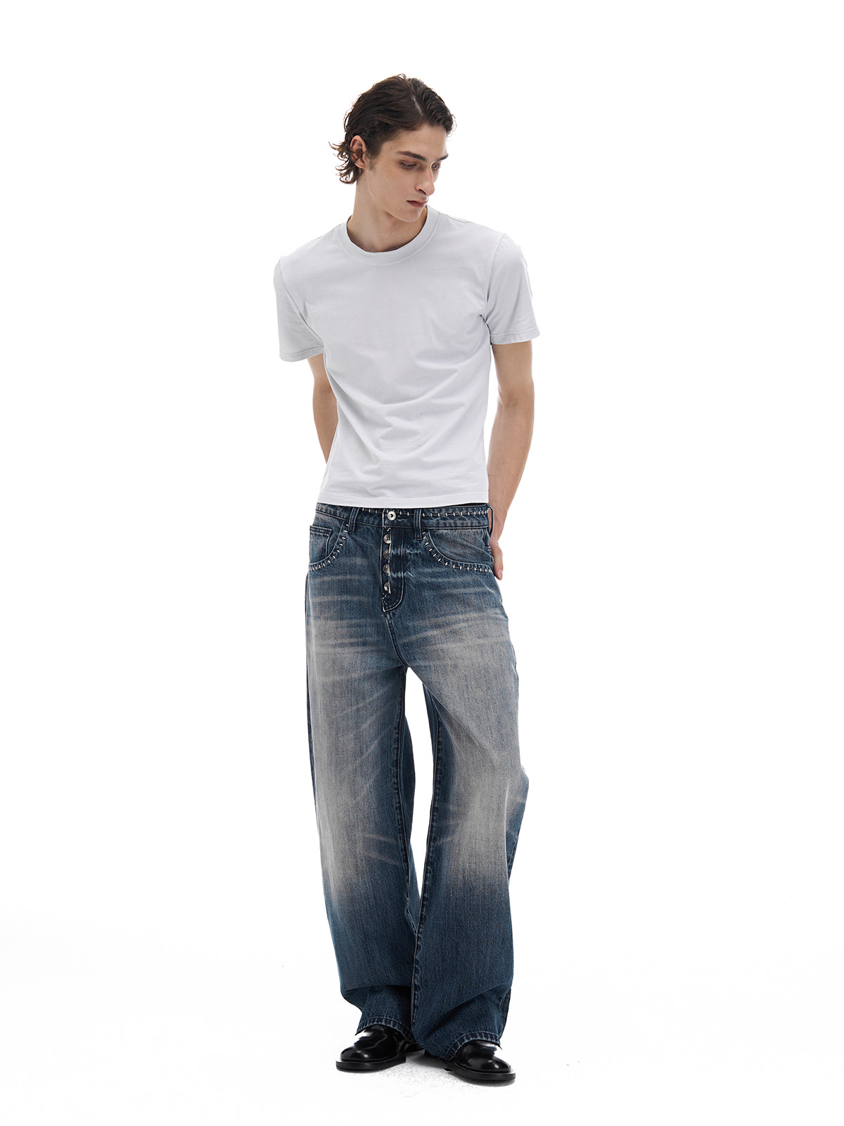 HEAVY WASHED DOT STITCH JEANS