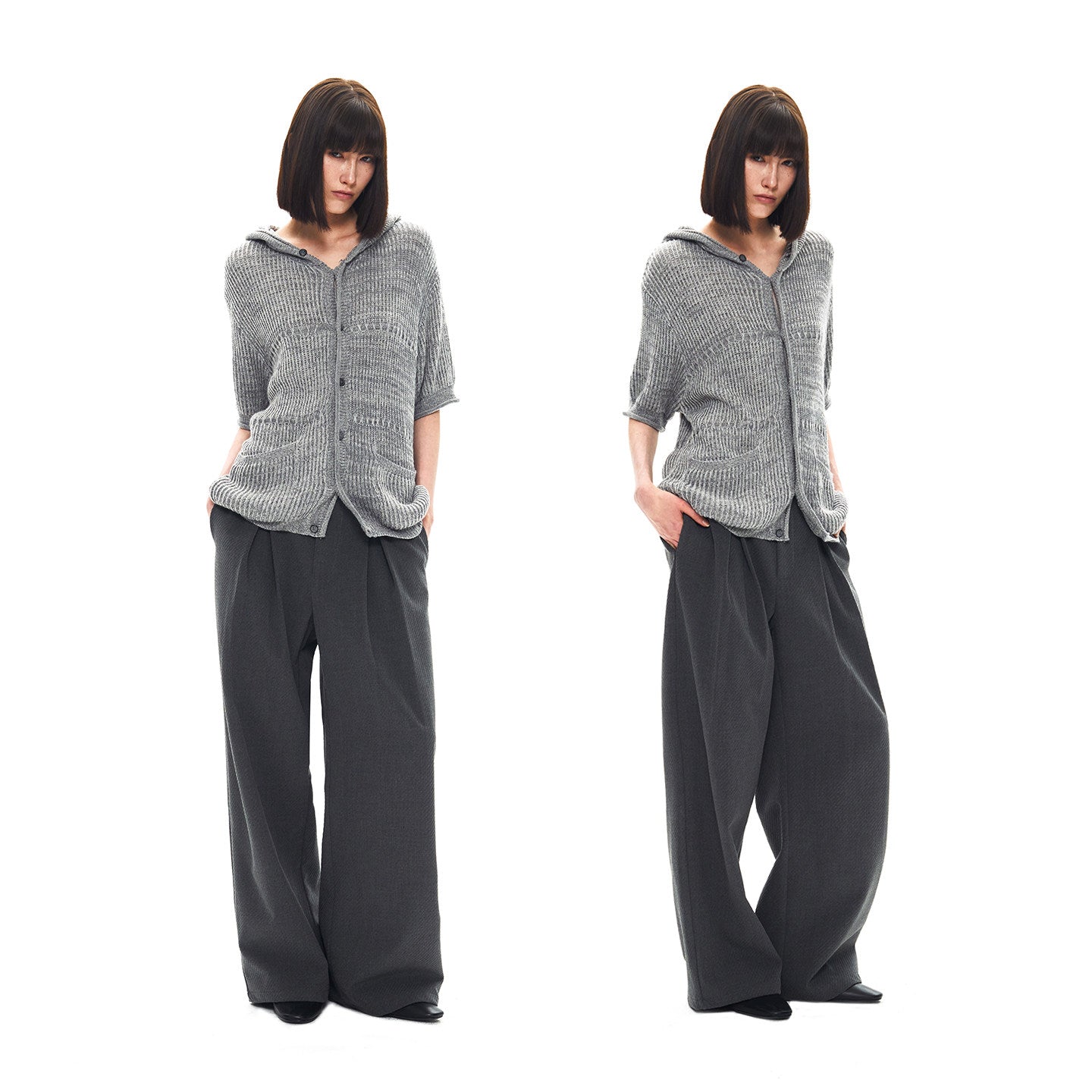 ASH GREY JACQUARD HOODED CARDIGAN