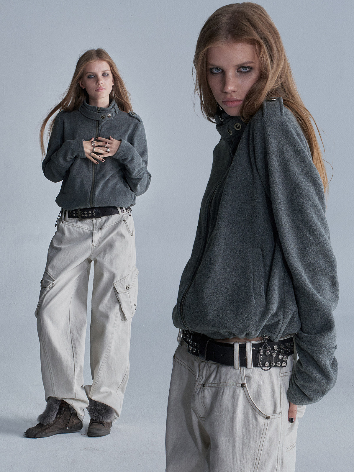 FLEECE DRAWSTRING HEM ZIP JACKET