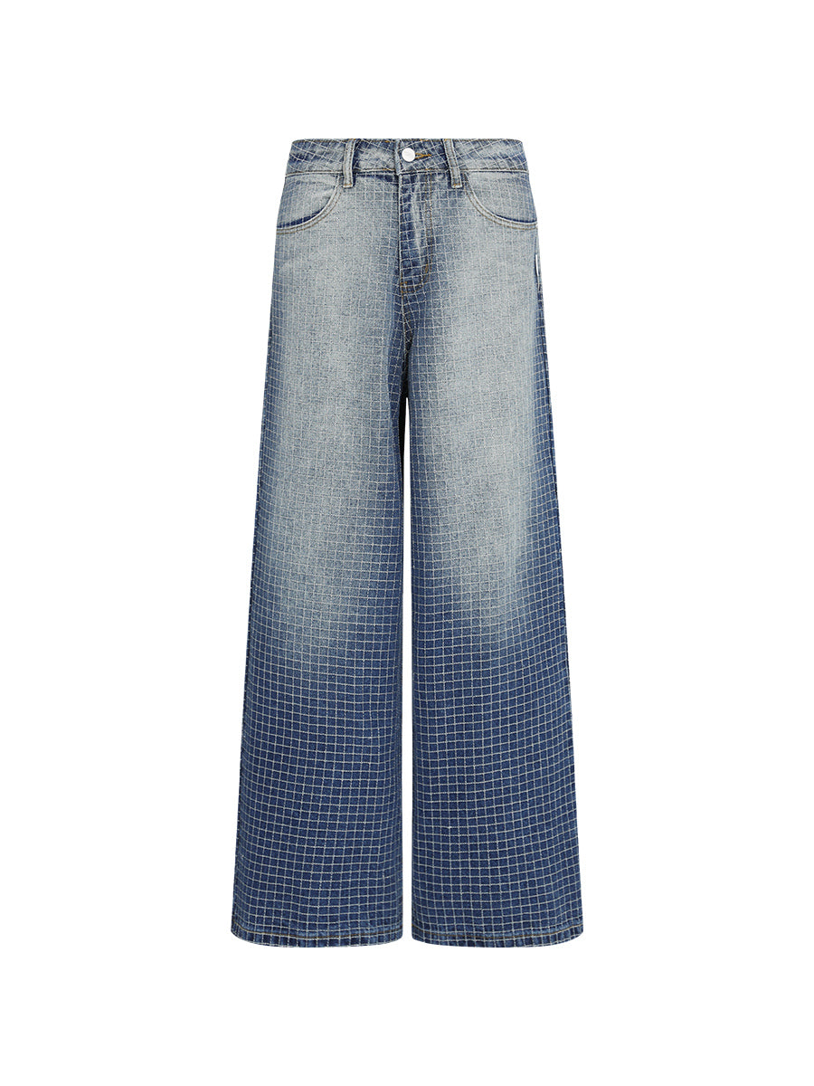 GRADIENT BLUE PLAID LINE JEANS