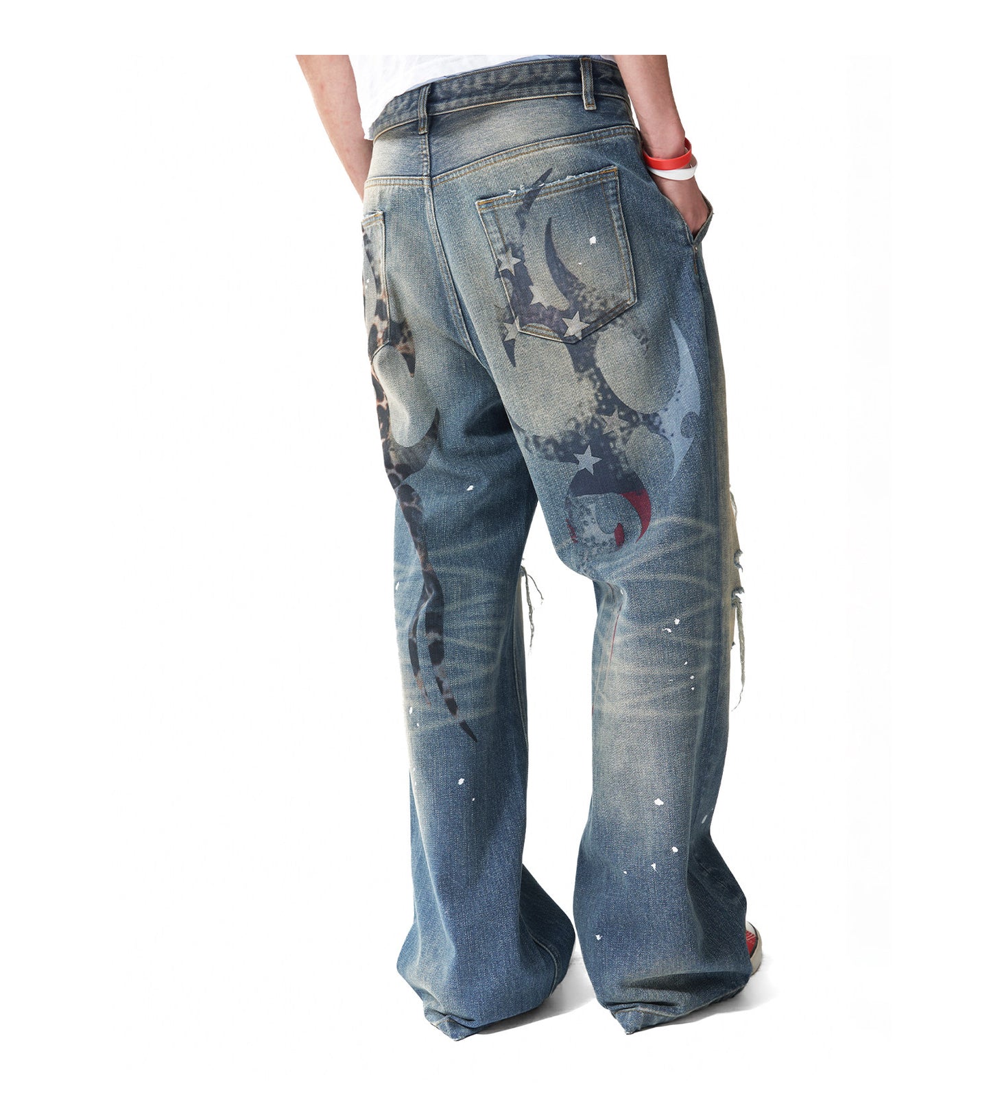 RIPPED LEOPARD WIDE JEANS