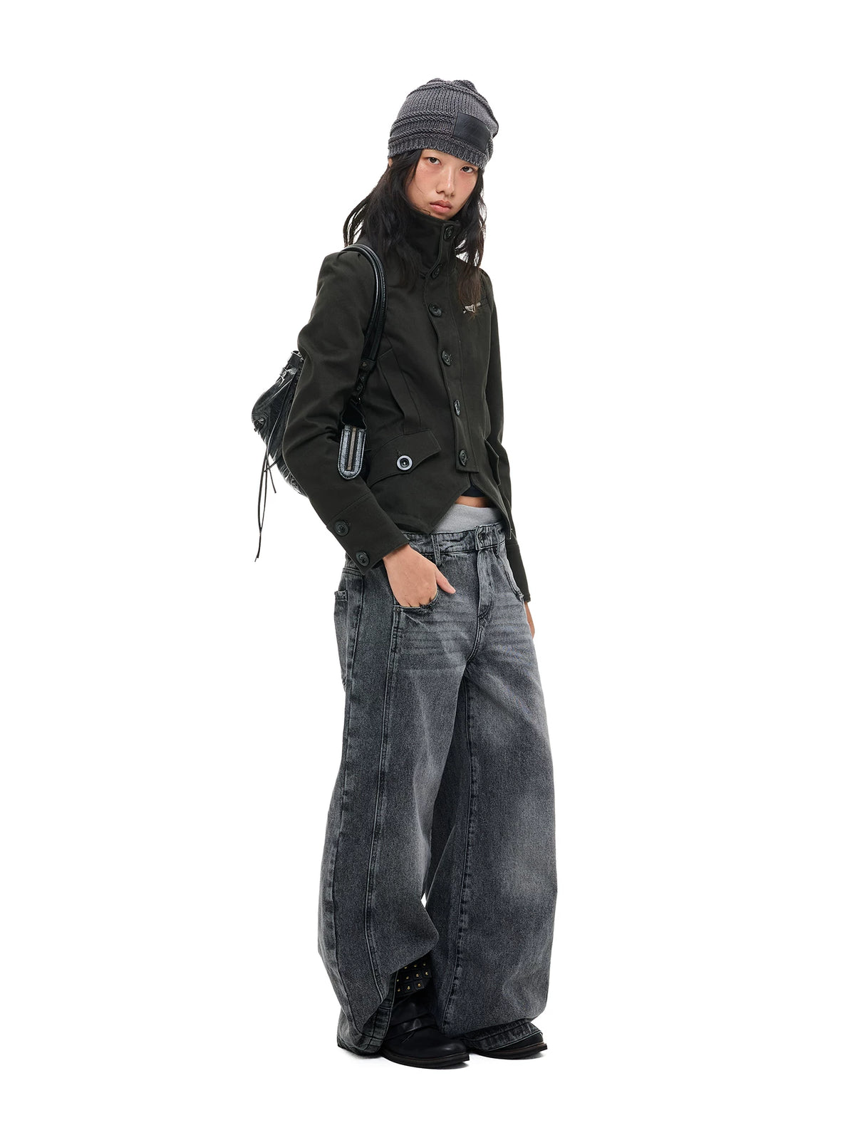 DECONSTRUCTED DOUBLE WAIST WIDE LEG JEANS