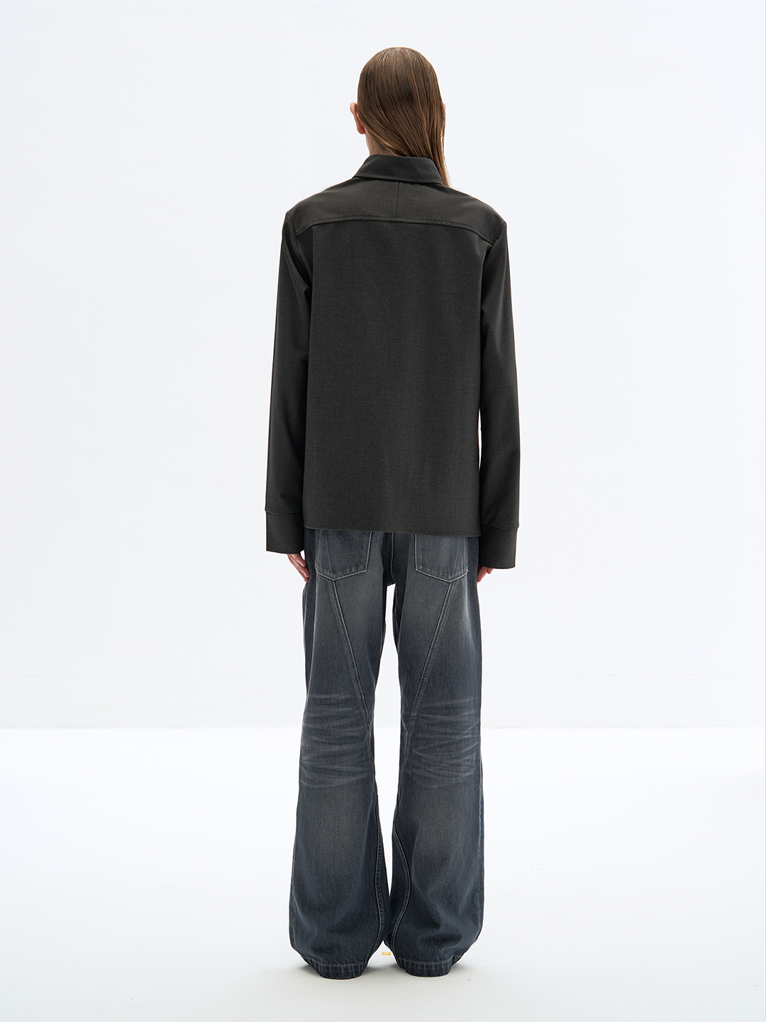GREY JEWEL BUTTON TEXTURED SHIRT