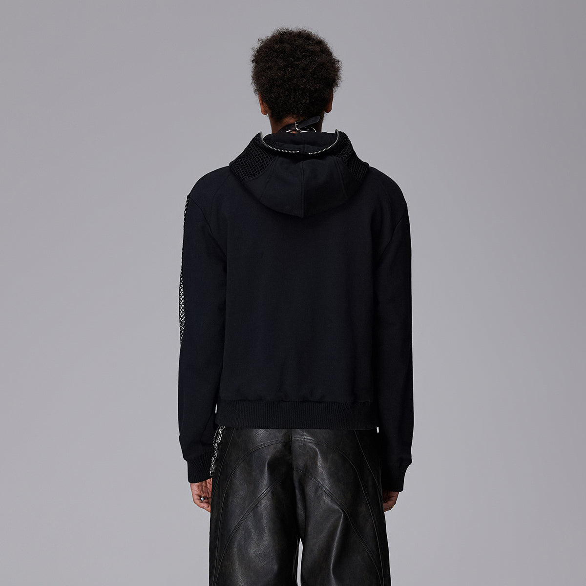 MESH ZIP UP EMBROIDERY HOODIE