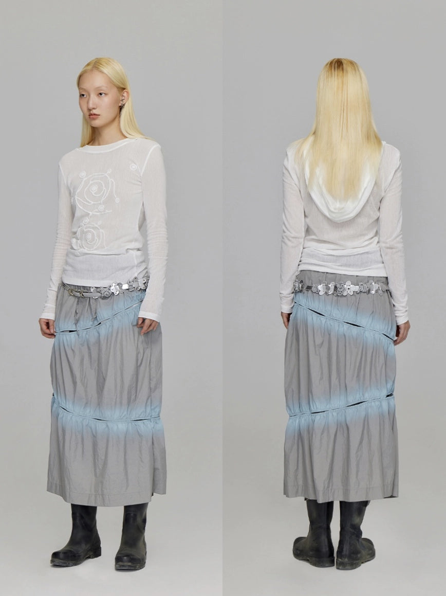 SWIRL MESH HOODED SLIM TOP