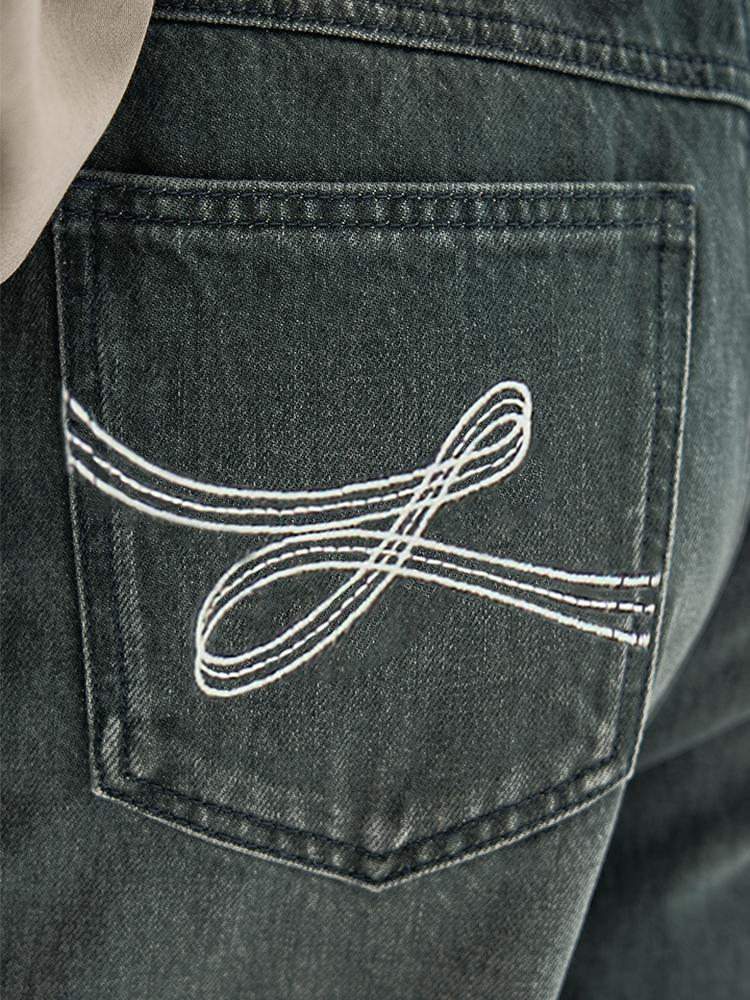 EMBROIDERED LOW-RISE TEAL JEANS