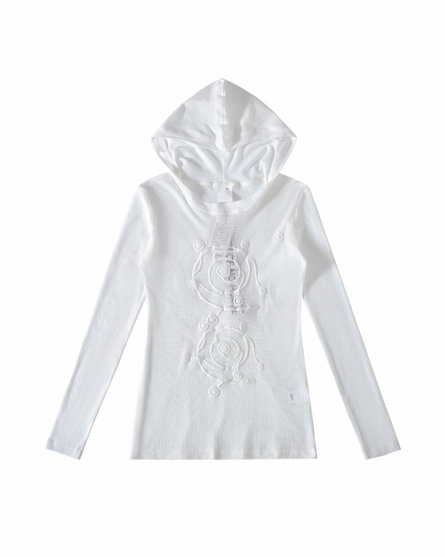 SWIRL MESH HOODED SLIM TOP